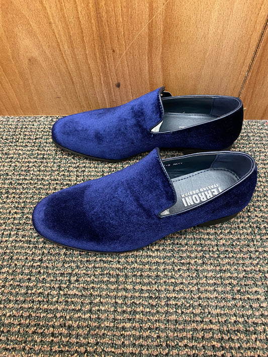 Terroni Italian Design Navy Blue Suede-like Smoking Slip-on Men’s Dress Shoes