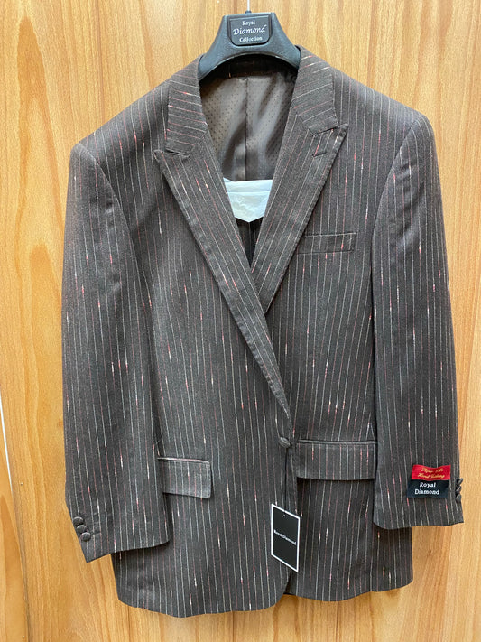 Royal Diamond Brown Stripe 100% Wool 1-Button 2-Piece Regular Fit Suit 46R 40W