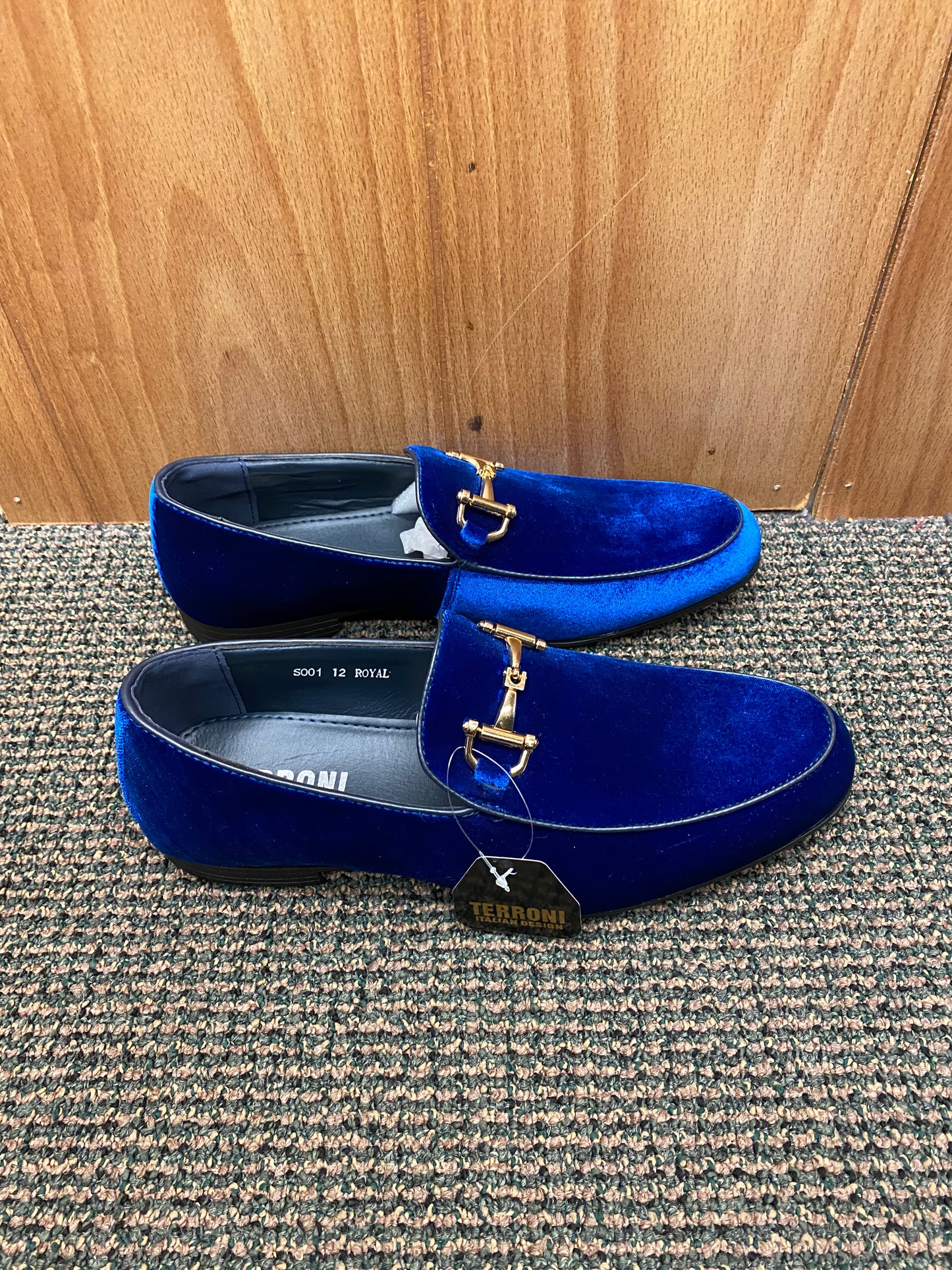 Terroni Italian Design Royal Blue Suede-like Smoking Slip-on Men’s Dress Shoes