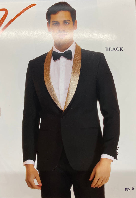 Vitali Slim Fit Tuxedo Black With Gold Collar G1929