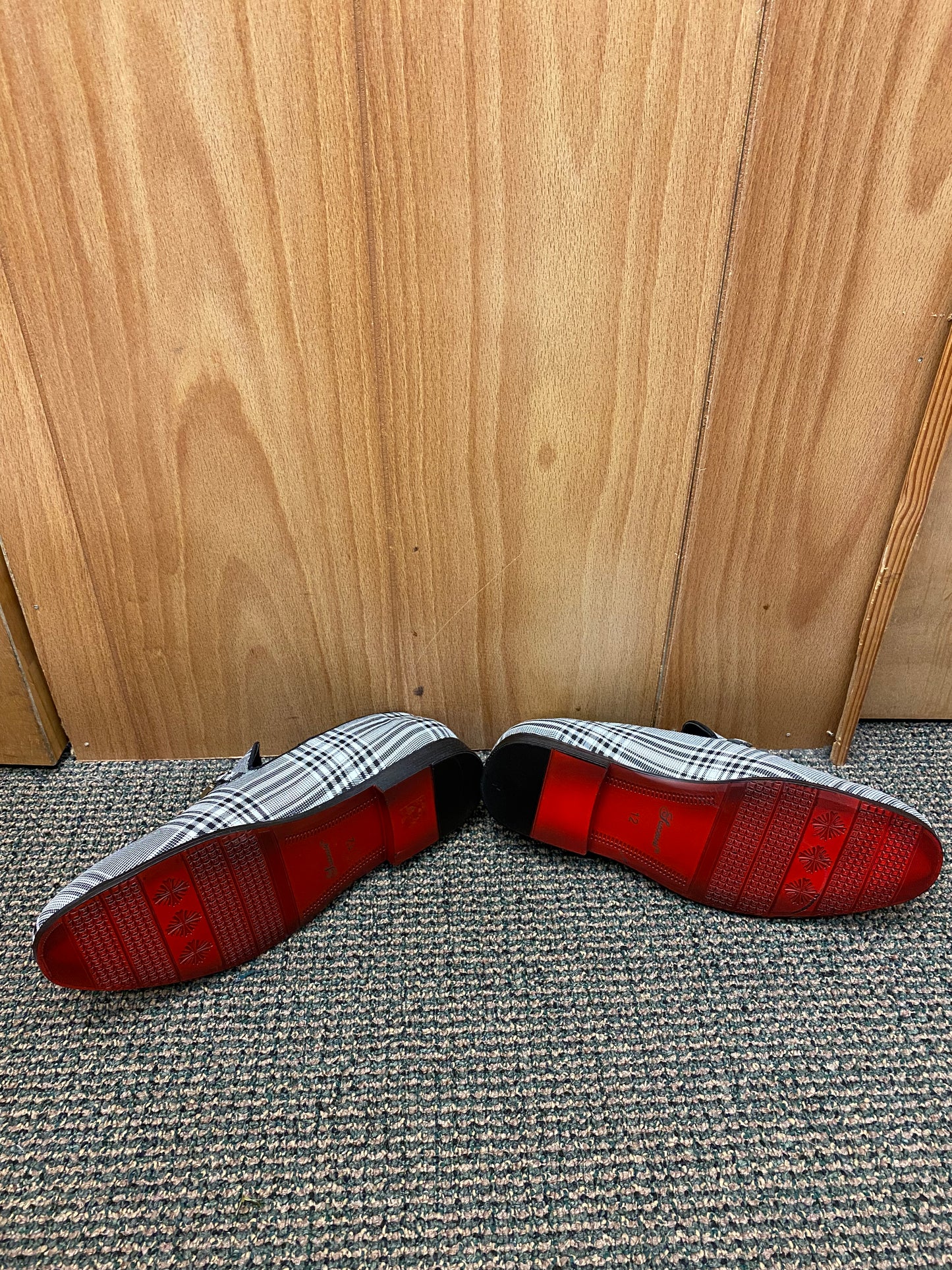 Successos Black/White Plaid red bottom slip-on dress shoes sizes 7-15