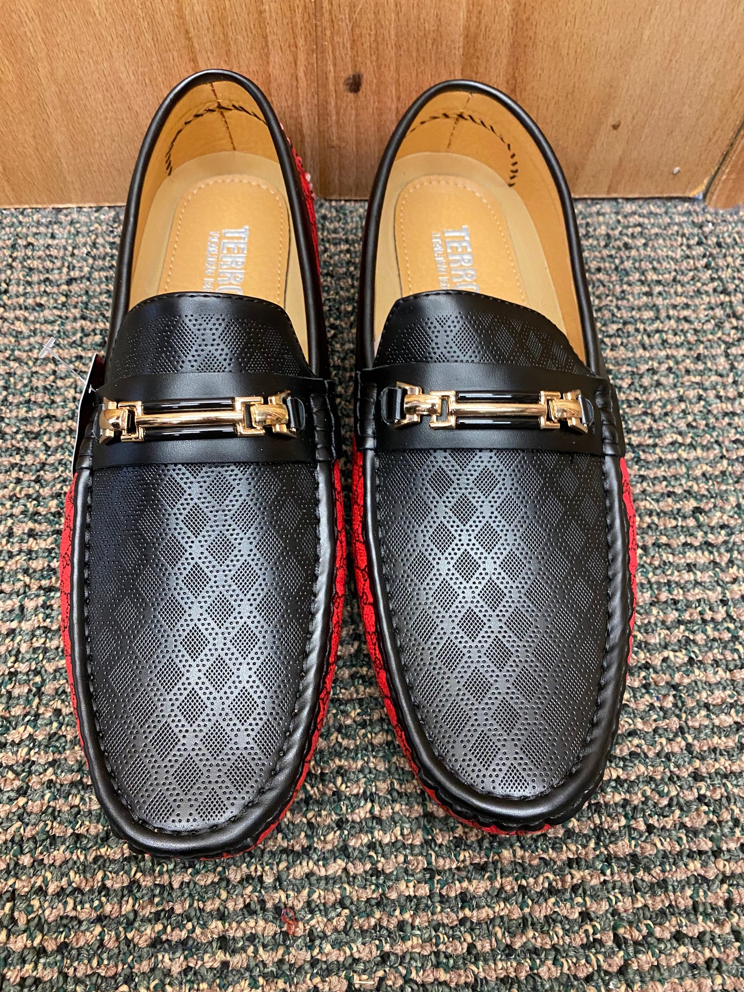 Terroni Italian Design Black/Red Gucci Print Men's Slip-on Dress/Diver Shoes