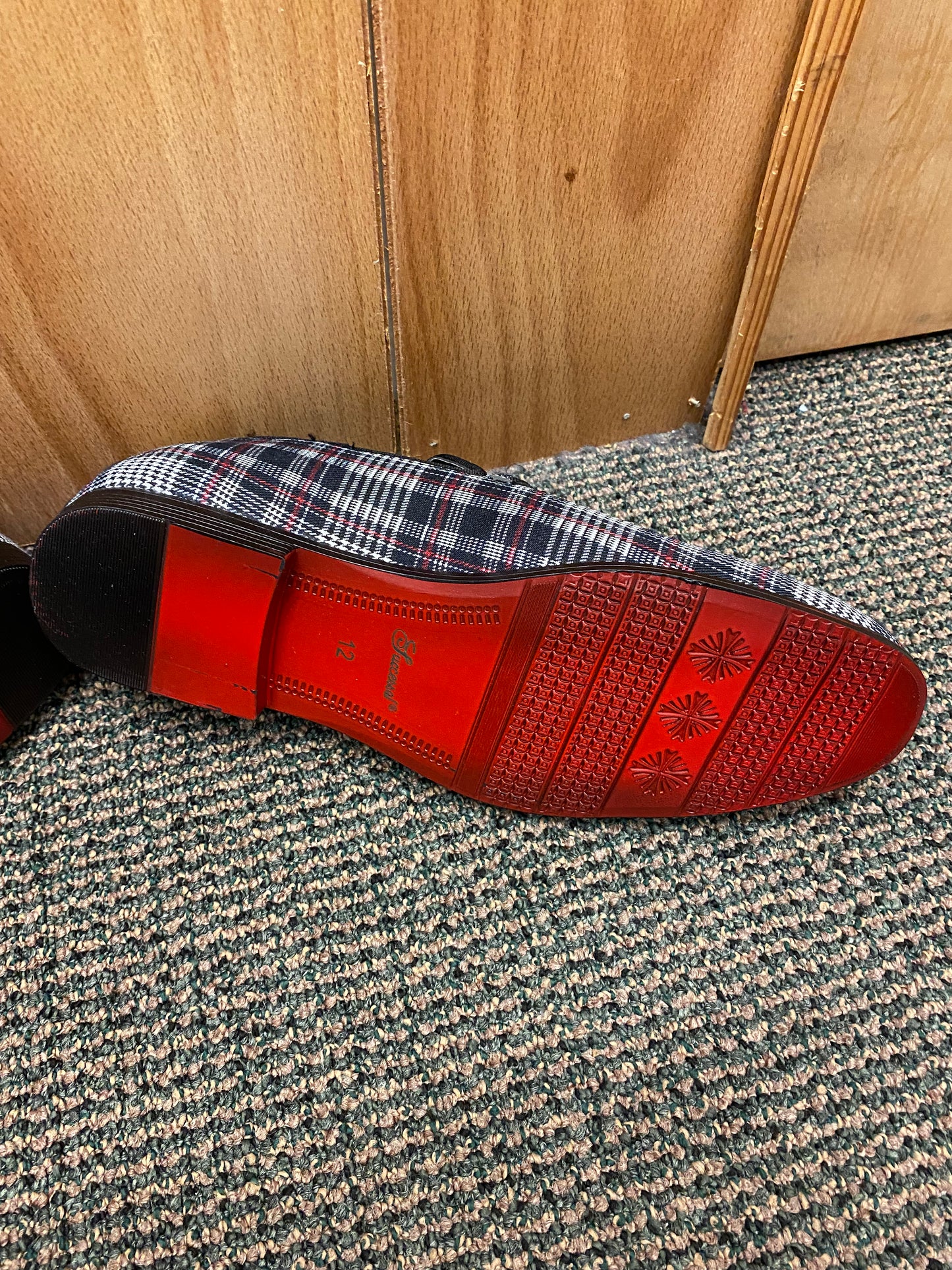 Successos Black/White/Red Plaid red bottom slip-on dress shoes sizes 7-15