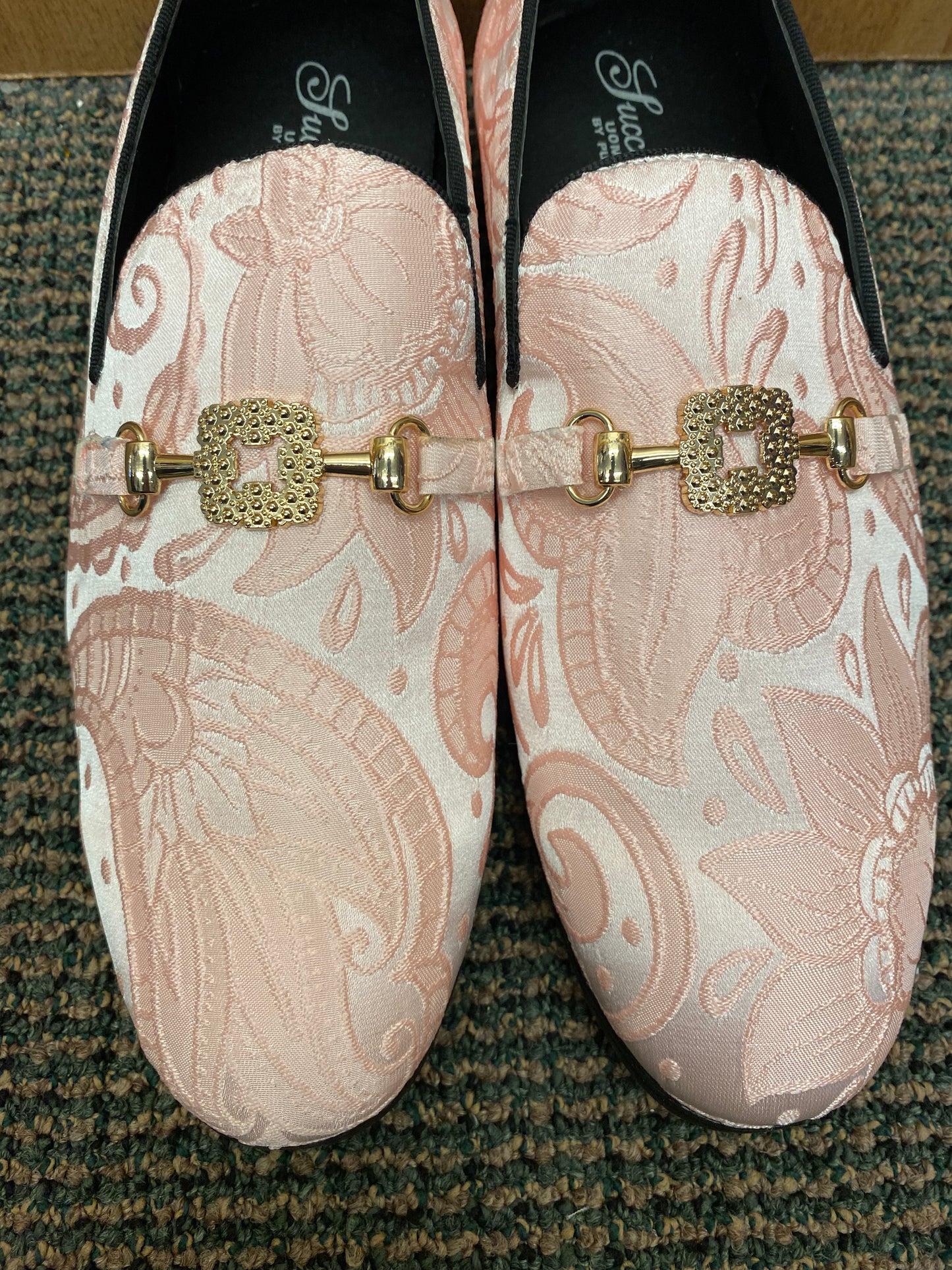 Success Pink Floral/Paisley Print with gold buckle Slip-on Men's Red Bottom Dress Shoes Size 7-15