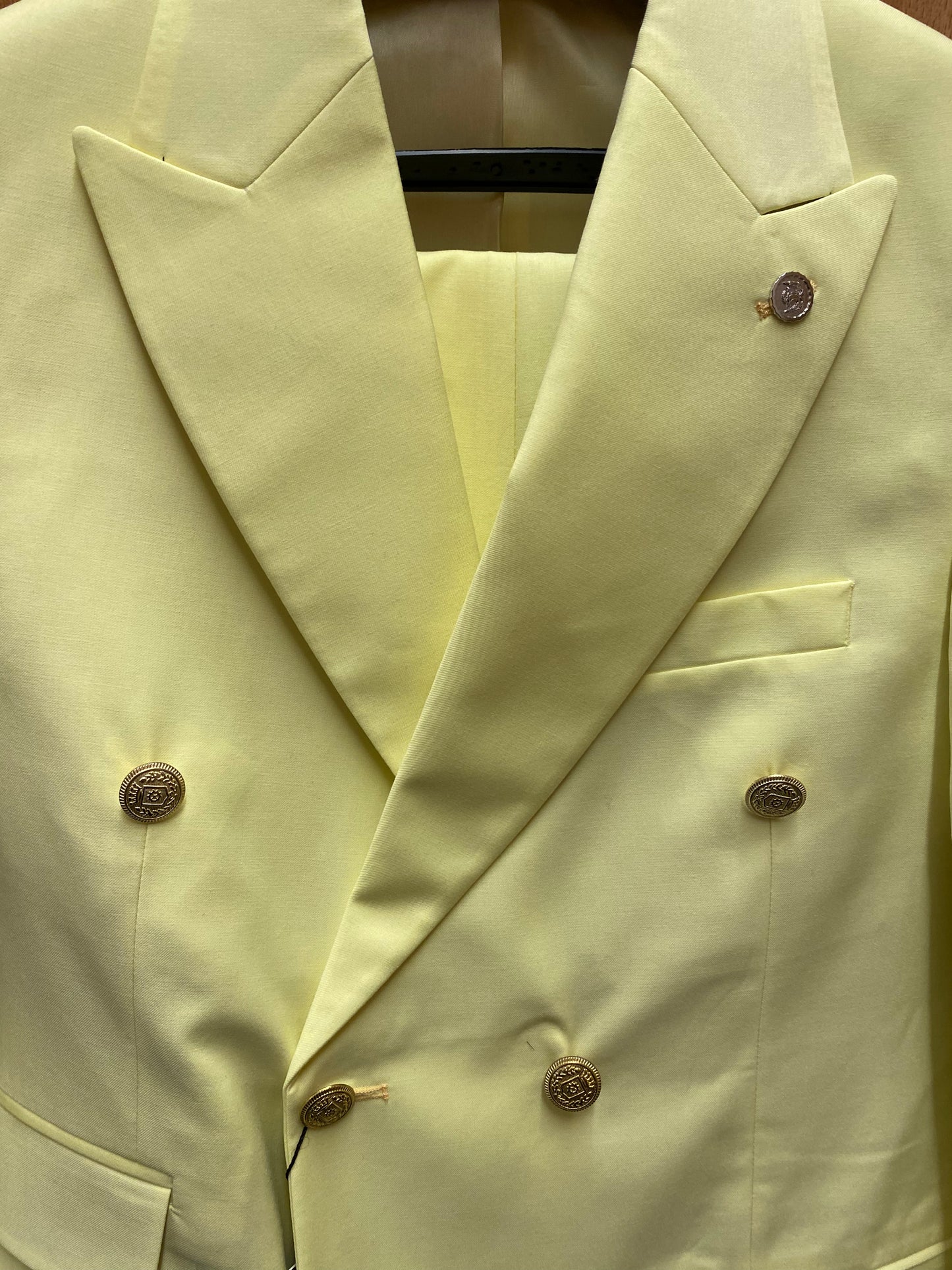 Moda Color Light Lemon Slim Fit European Double Breasted Suit with Gold Buttons