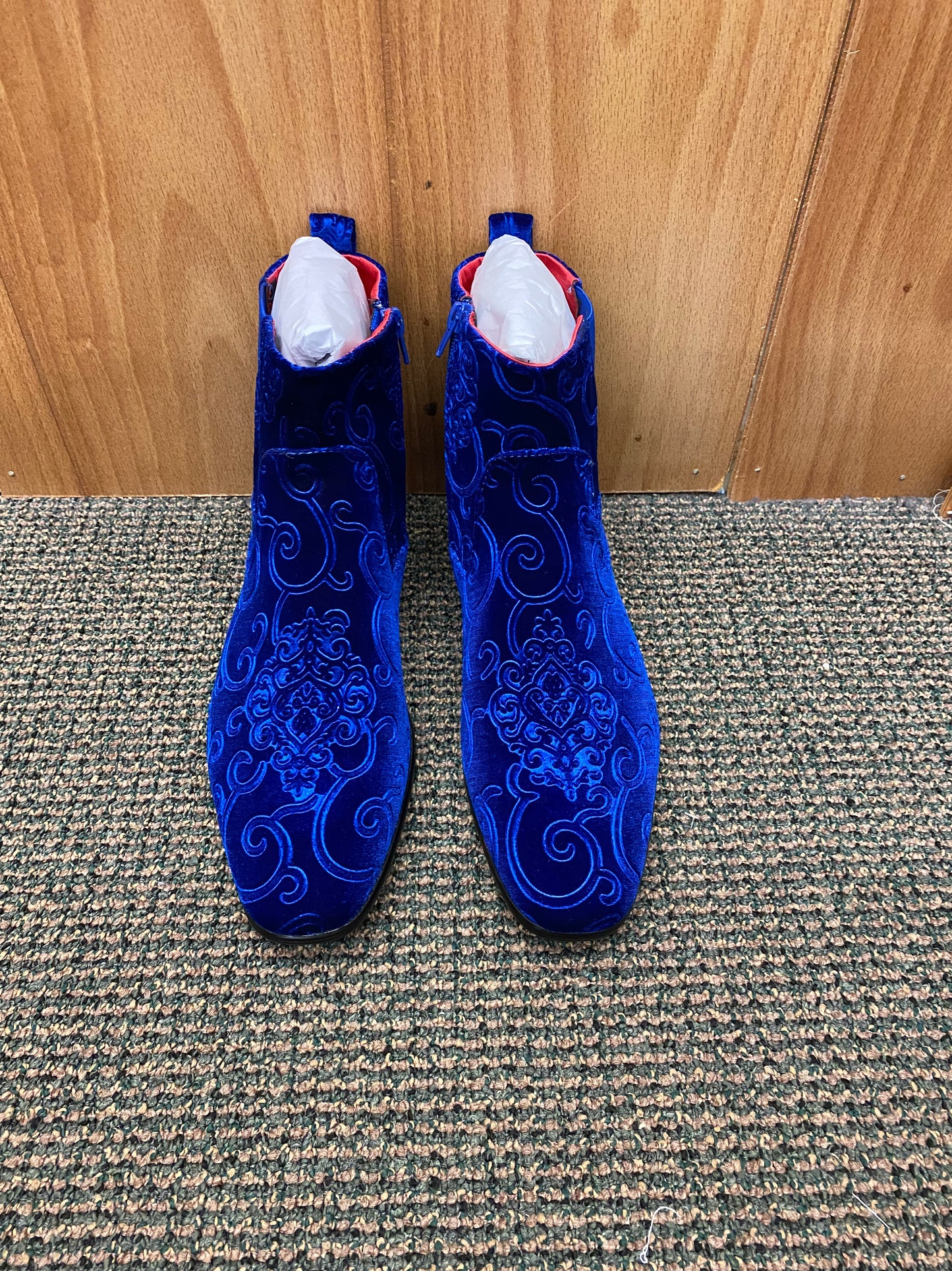 After Midnight Royal Blue Paisley Ankle Red Bottom Boots Sizes 8-13