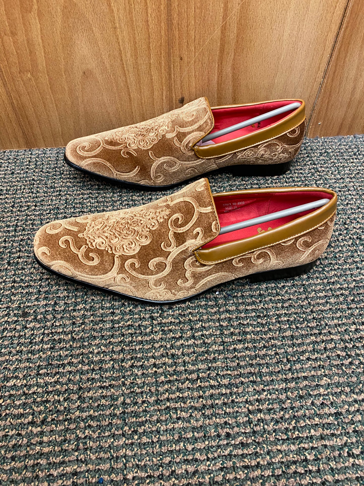 After Midnite Smoking Slip-on Camel/Tan Paisley Print Slip-on Men’s Dress Shoes Style # 6910