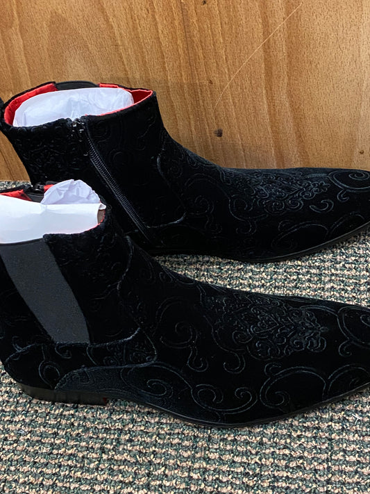 After Midnight Black Paisley Ankle Red Bottom Boots Sizes 8-13