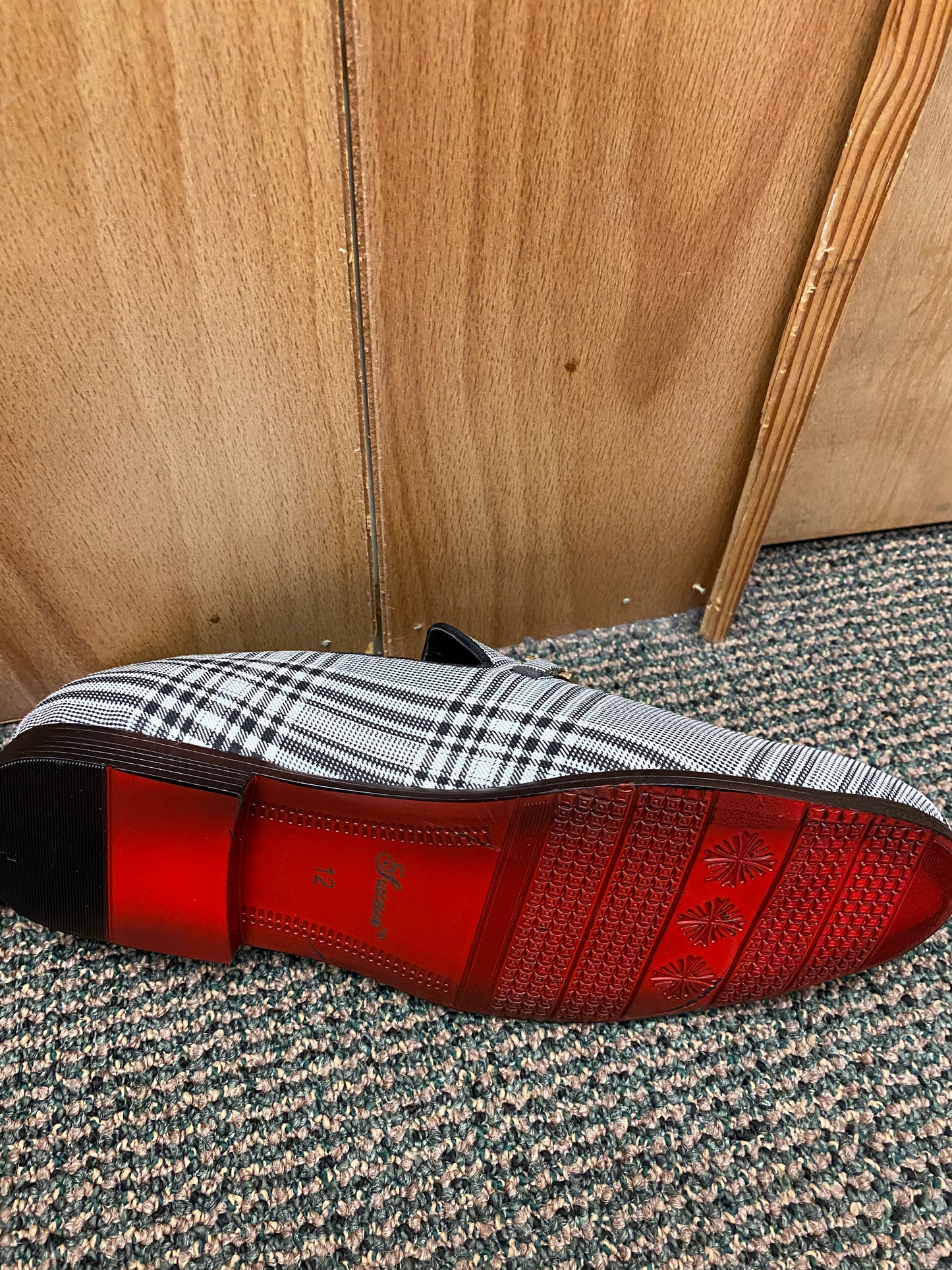 Successos Black/White Plaid red bottom slip-on dress shoes sizes 7-15