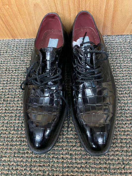 Giovanni Clyde Black Gator Print Leather Hand-made Lace-up Dress Shoes