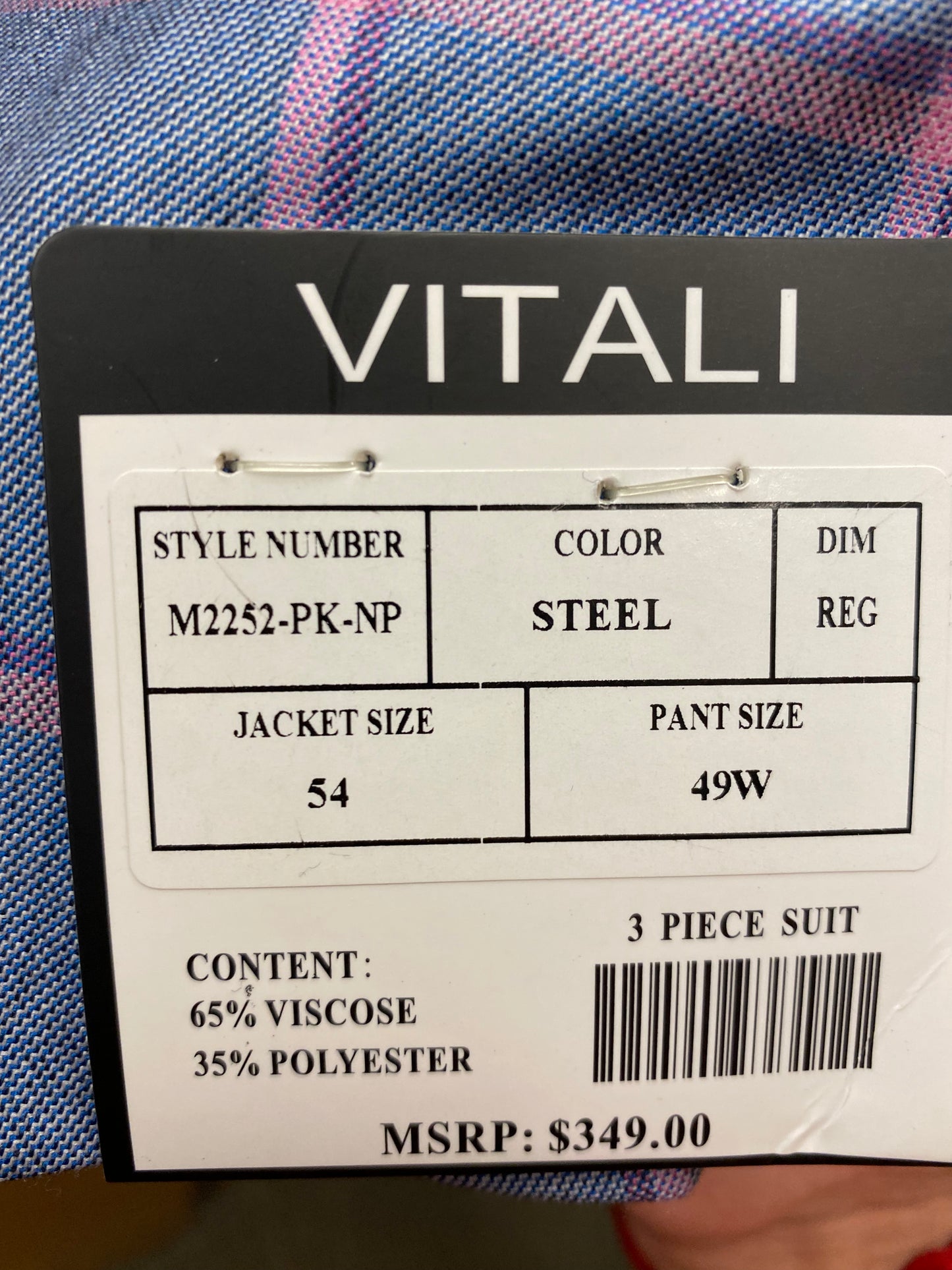 Vitali Steel Blue Plaid Suit 54R