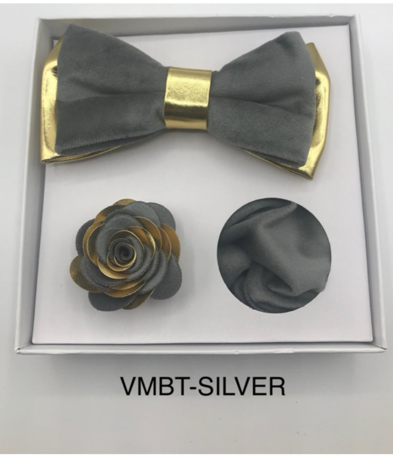 Velvet Bow Tie, Lapel Flower, and Handkerchief