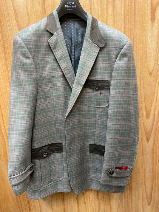 Royal Diamond 100% Wool Purple Green Grid Blazer 46L